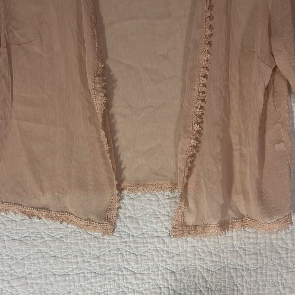 Sheer Tan Open-Front Cardigan Kimono - Picture 4 of 4